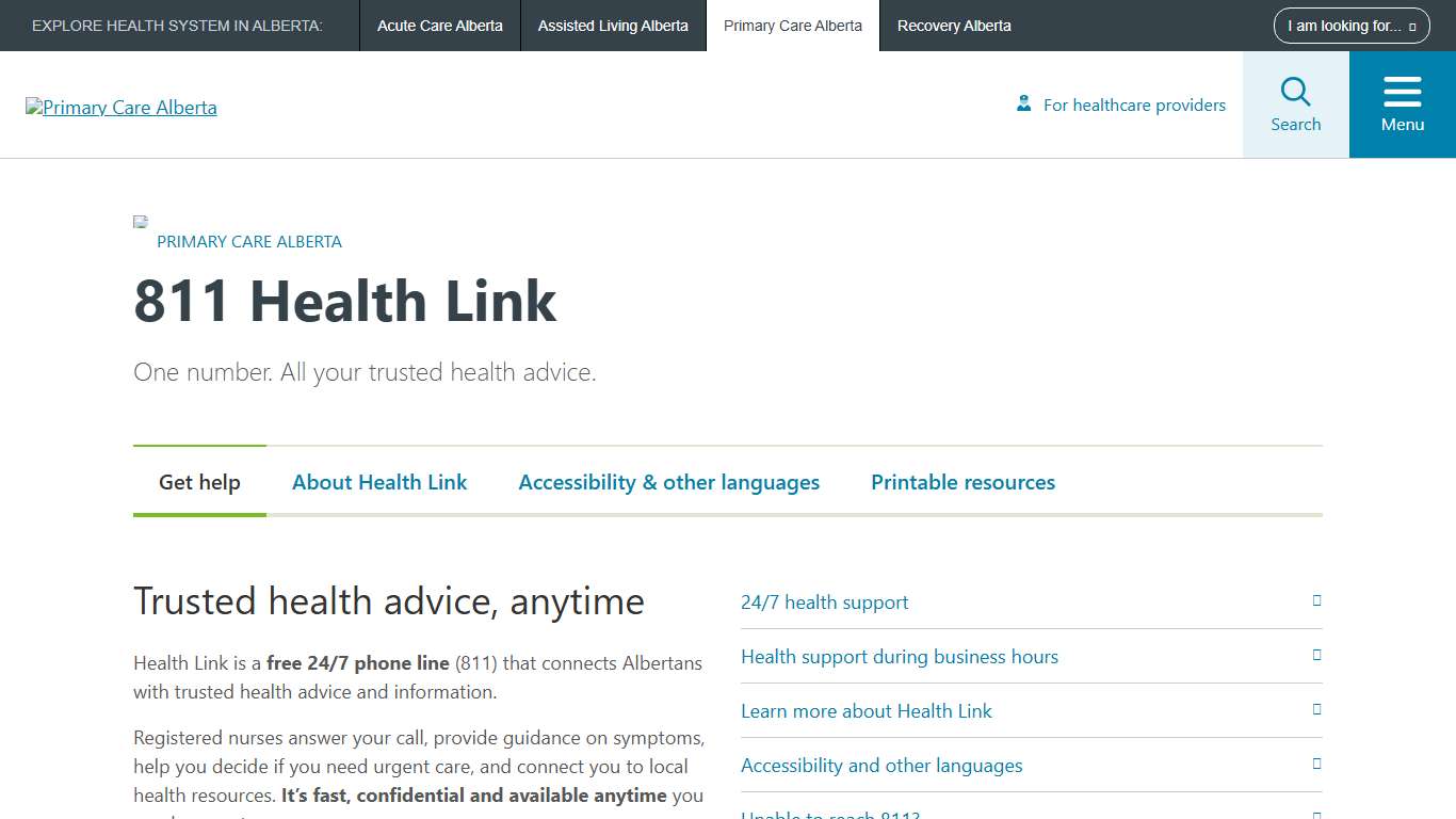 811 Health Link Primary Care Alberta